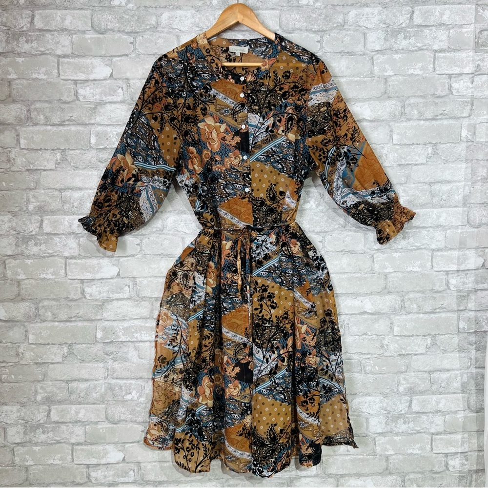 Chenault Women's XL Sheer Button Up Duster with Puff Sleeves. Cinched Waist. EUC